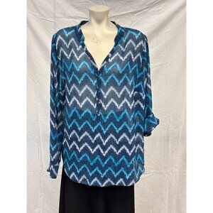 A.N.A A New Approach Womens Blue Button Front Sheer Blouse Size 1X Long‎ Sleeve